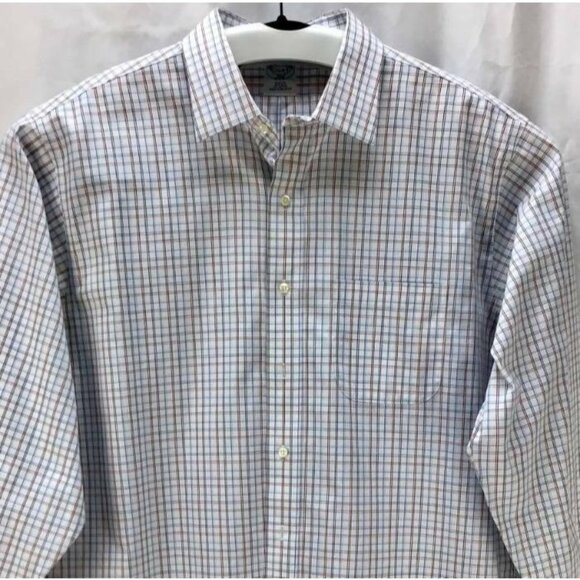 Brooks Brothers Shirt 17.5 4/5 White Plaid Button Long Sleeve Slim Fit Mens - Picture 2 of 5